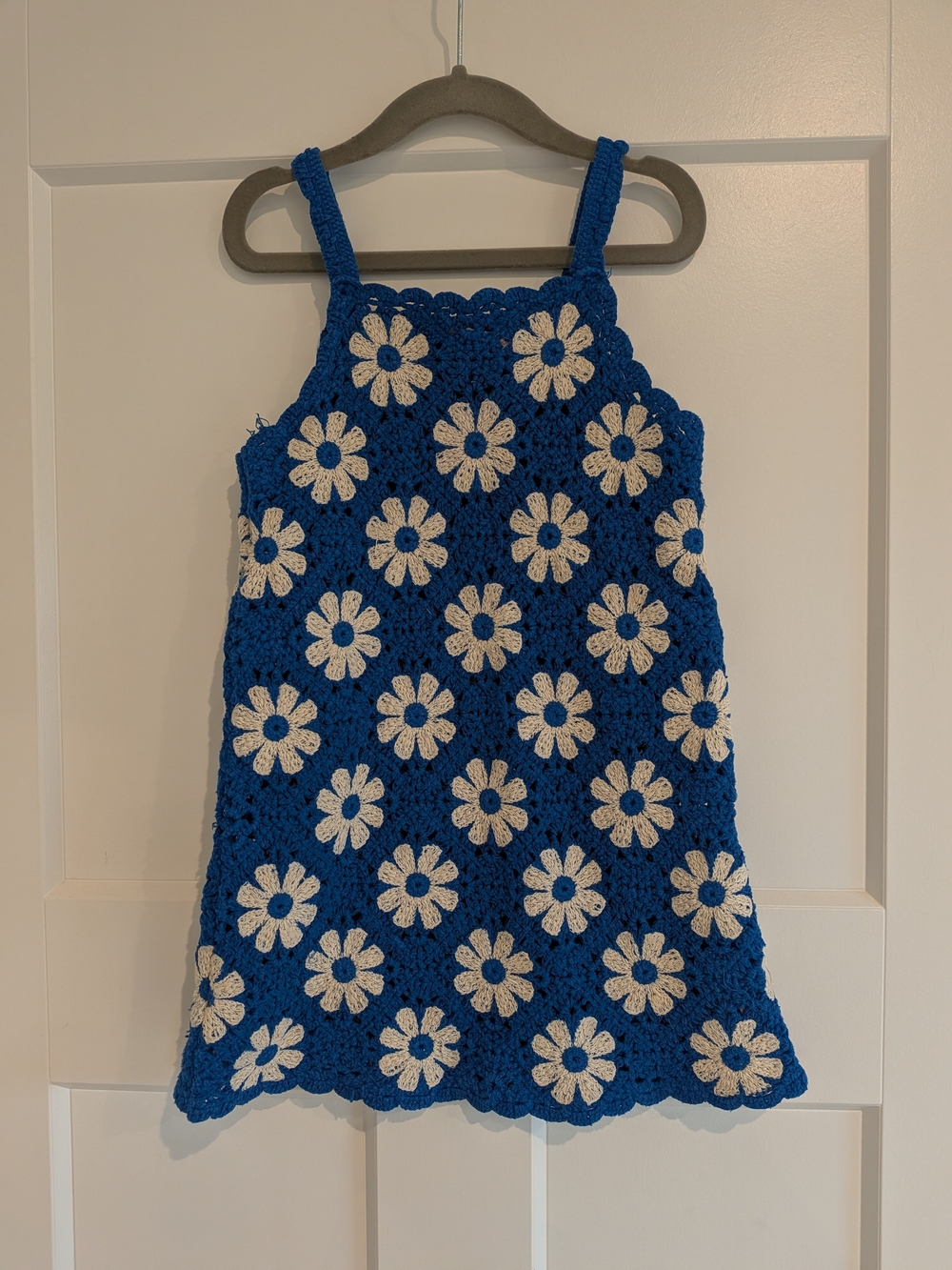 Zara Kids Blue Crochet Daisy Sundress with Cream Flowers